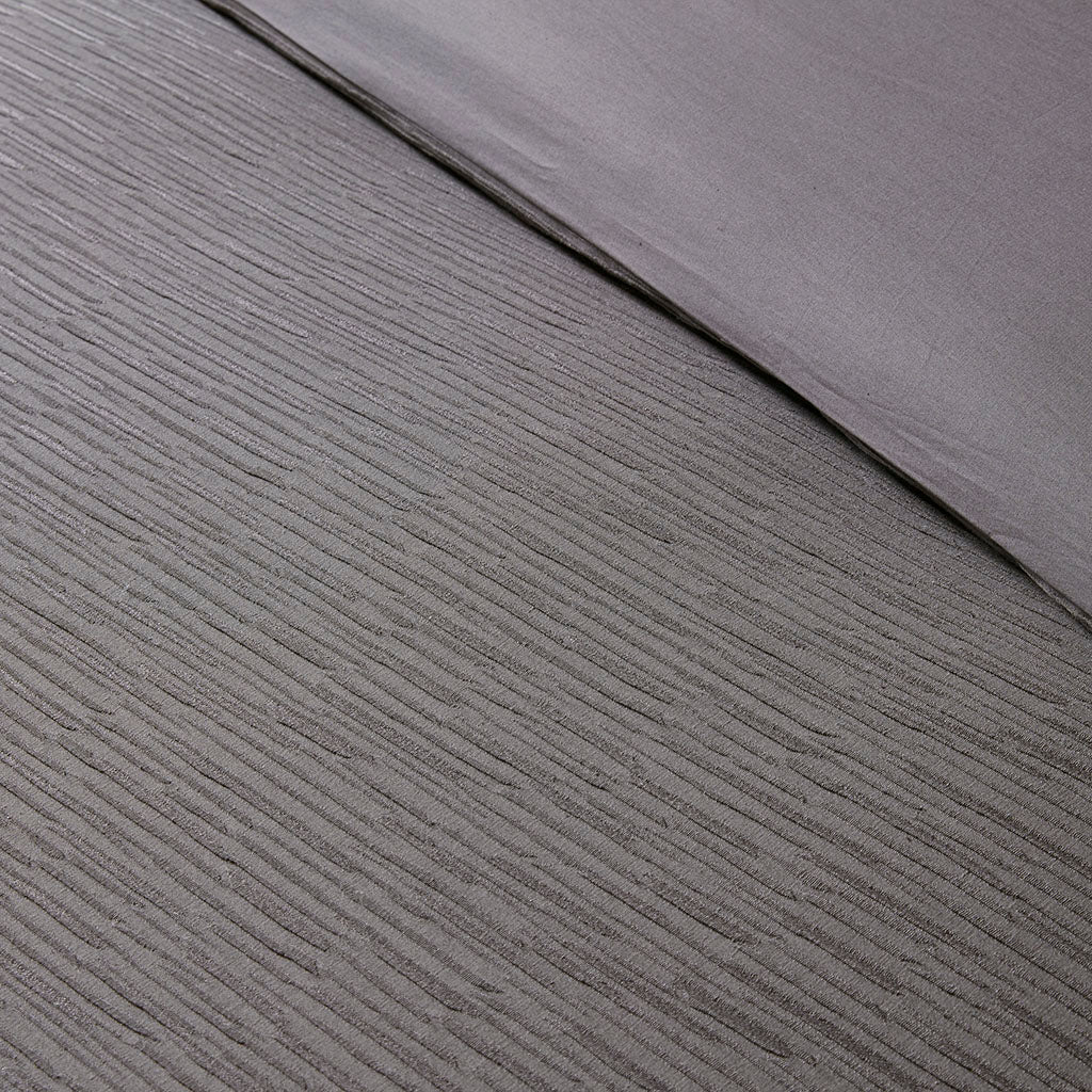 Hanae Cotton Blend Yarn Dyed 3 Piece Duvet Cover Set - Grey