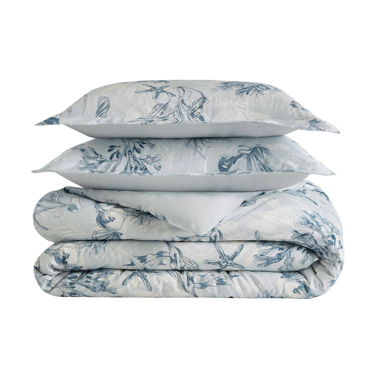 Paros Coral Reef 100% Cotton Sateen Duvet Cover Set - Navy/Blue