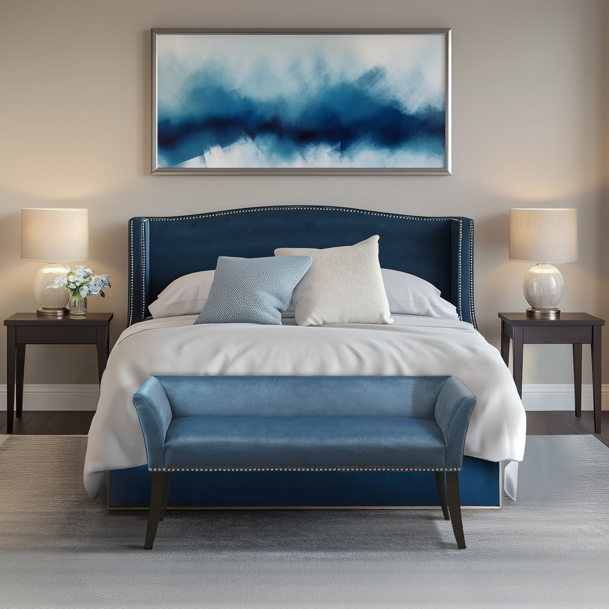 Welburn Upholstered Bench - Blue