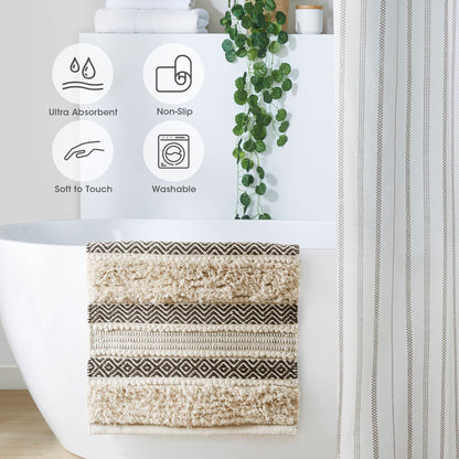 Asher Woven Texture Stripe Bath Rug - Black