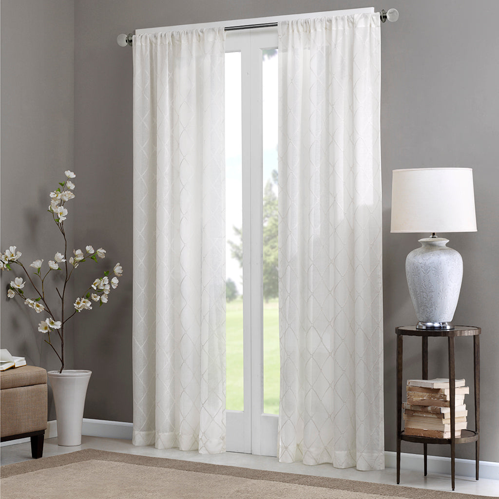 Irina Diamond Sheer Window Curtain Panel - White