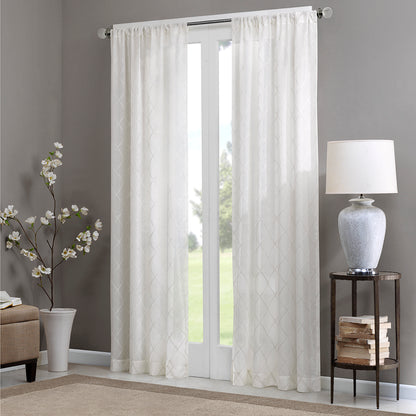 Irina Diamond Sheer Window Curtain Panel - White