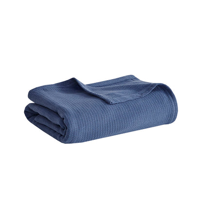 Freshspun Basketweave Cotton Blanket - Navy