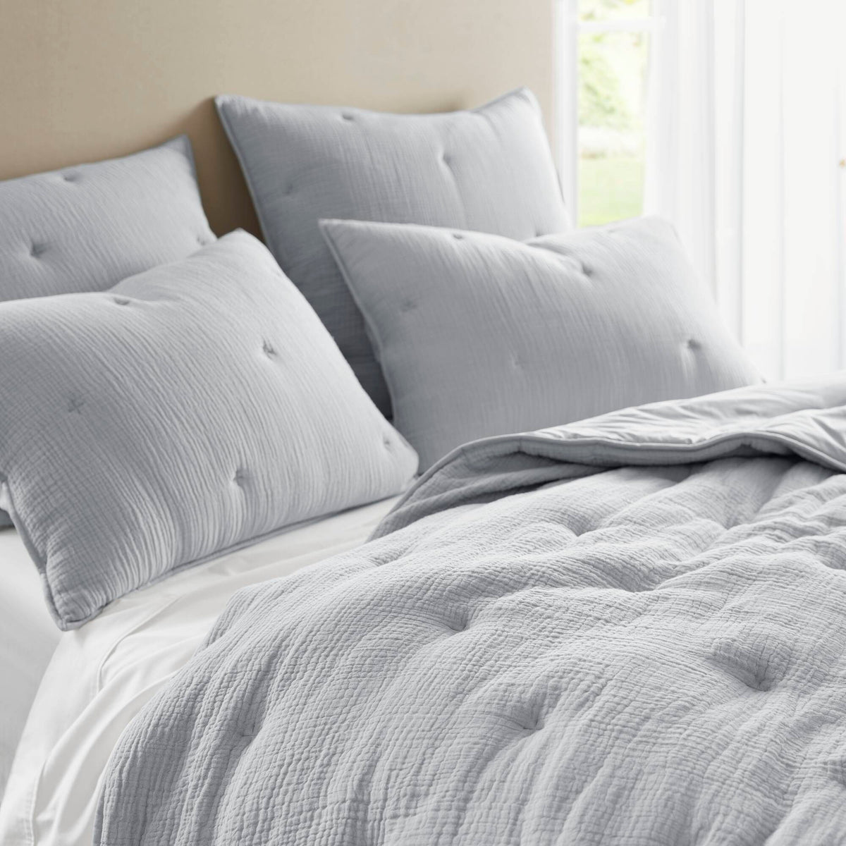 Breeze cotton gauze embroidered Quilt Set - Blue