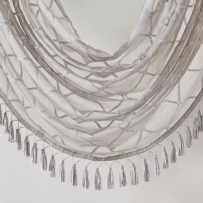 Irina Diamond Sheer Embroidered Waterfall Valance - Grey