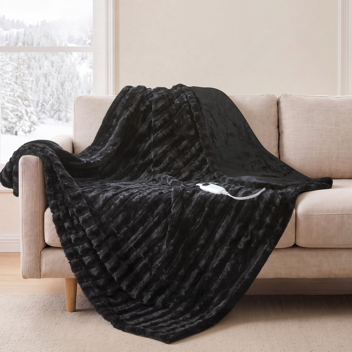 Heated Duke Faux Fur Heated Throw - Black