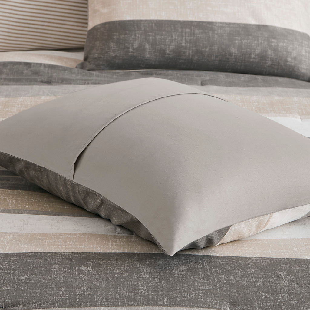 Jaxon Stripe Comforter Set with Bed Sheets - Taupe/Grey