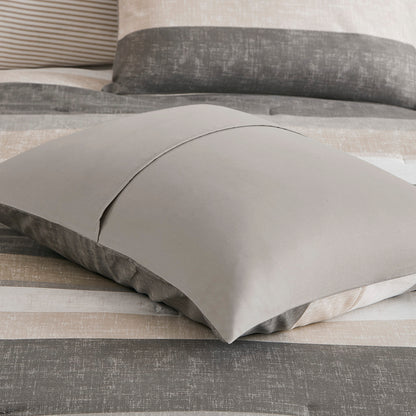 Jaxon Stripe Comforter Set with Bed Sheets - Taupe/Grey
