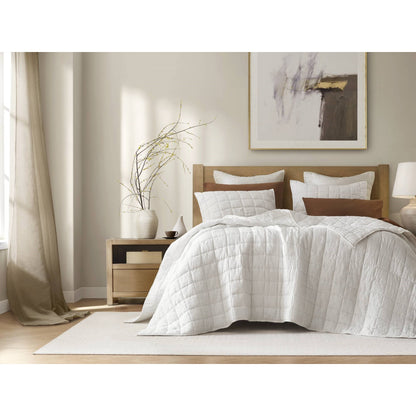 French Flax Linen Garment Washed Quilt Set - White