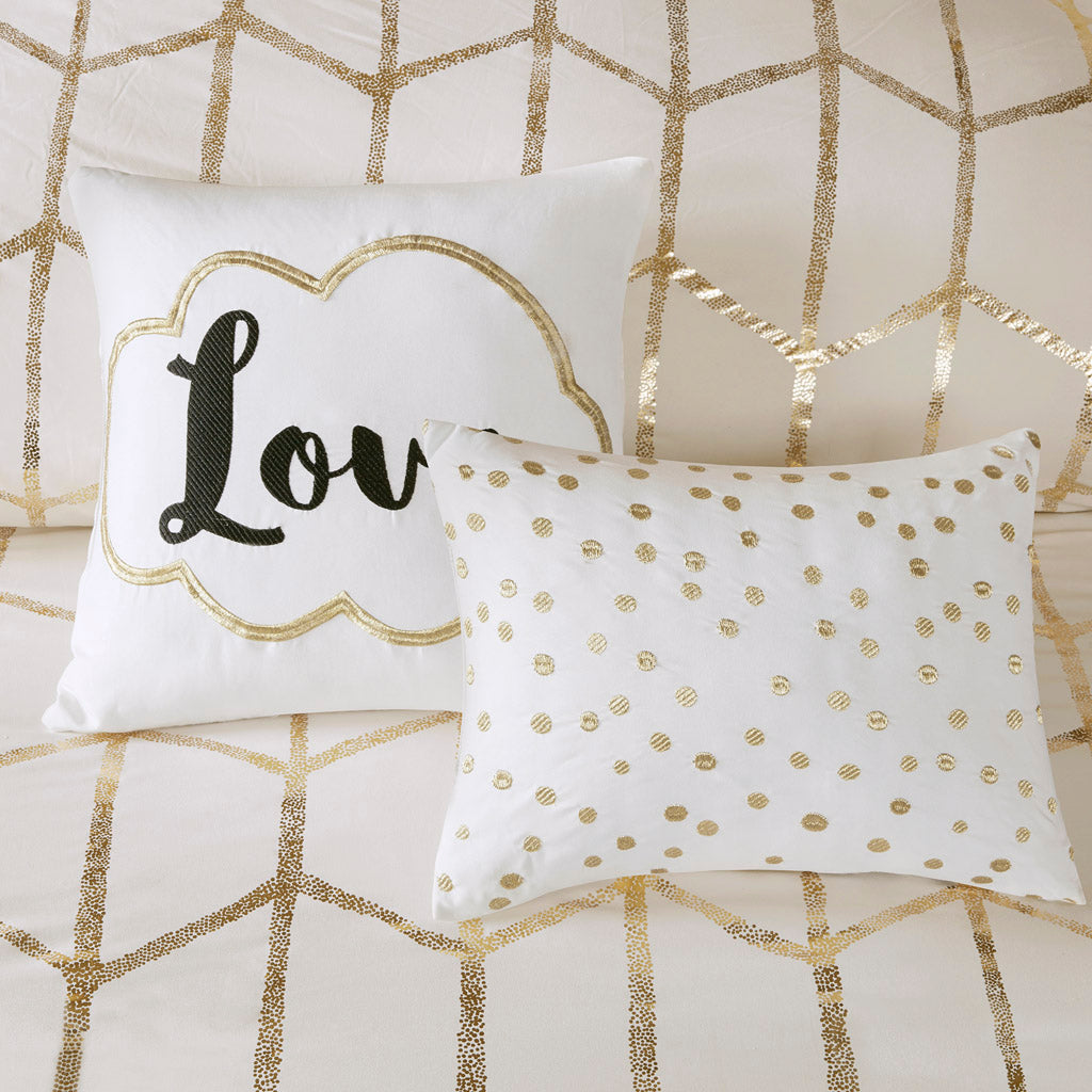 Raina Metallic Printed Comforter Set - Ivory/Gold