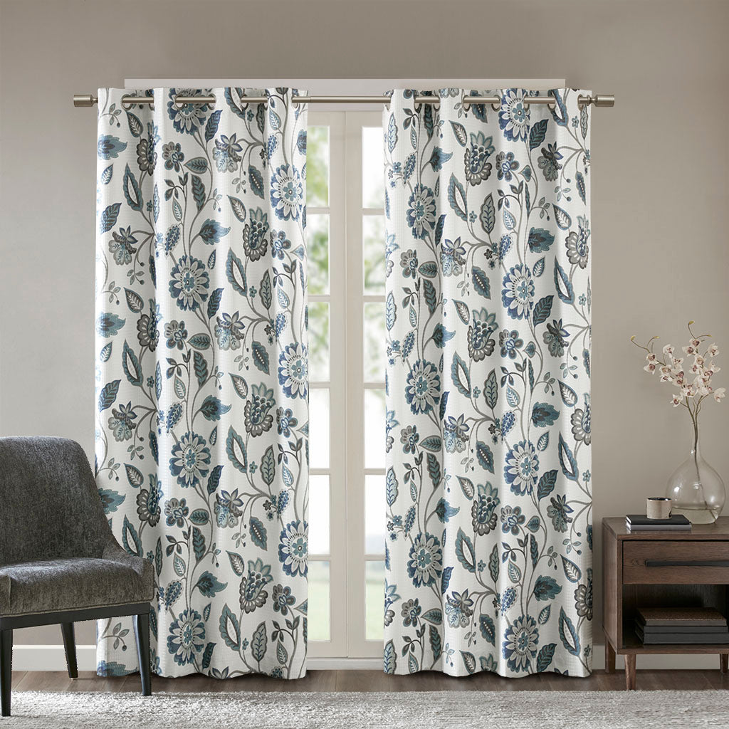 Camille Jacquard Printed Room Darkening Curtain Panel - Aqua