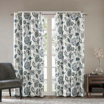 Camille Jacquard Printed Room Darkening Curtain Panel - Aqua