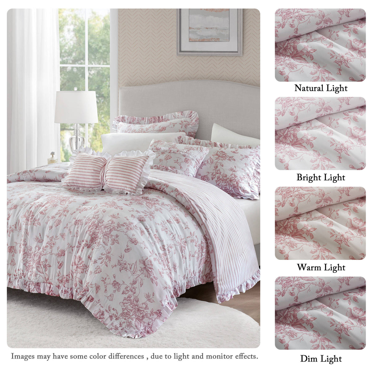 Adele Comforter Set with Decorative Pillows - Pink