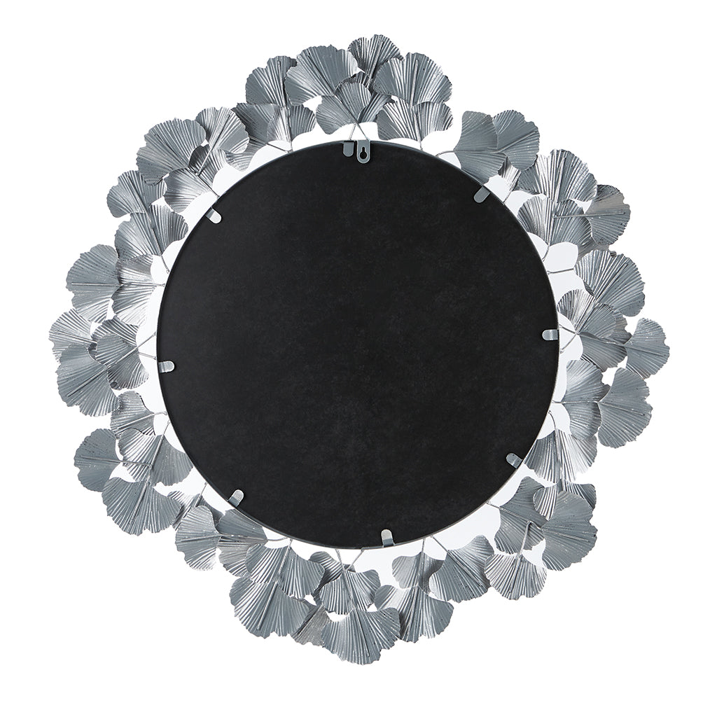 Eden Gingko Leaf Round Wall Mirror 30.5” - Silver