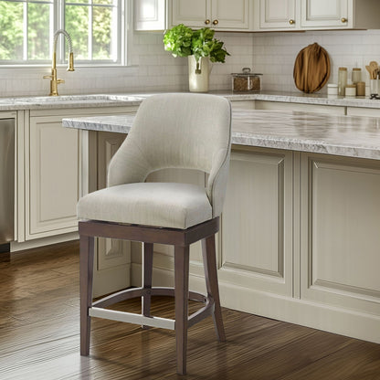 Jillian Upholstered Counter Stool with Cutout Back Design and Swivel Seat - Cream