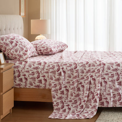 Cozy Cotton Flannel Printed Sheet Set - Santa Delivery Toile
