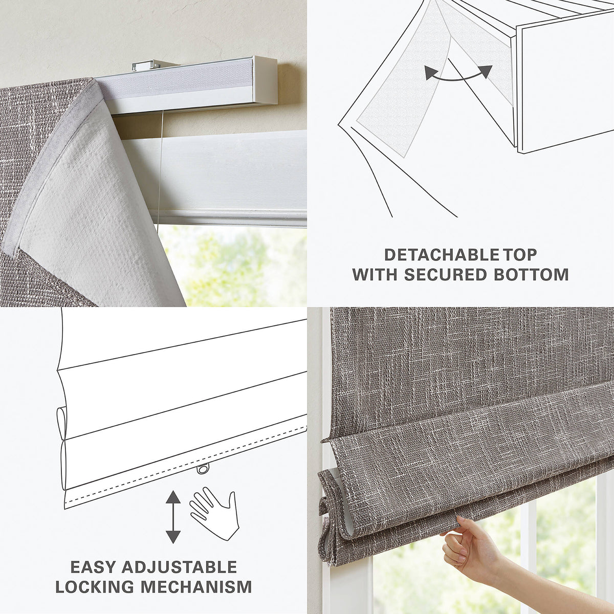 Quincy Cordless Roman Shade - Grey