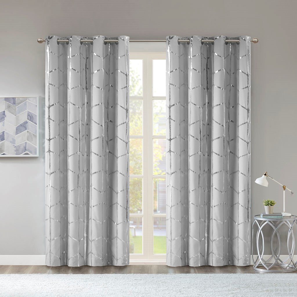 Raina Total Blackout Metallic Print Grommet Top Curtain