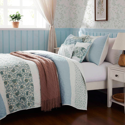 Dawn 6 Piece Cotton Percale Quilt Set with Throw Pillows - Aqua