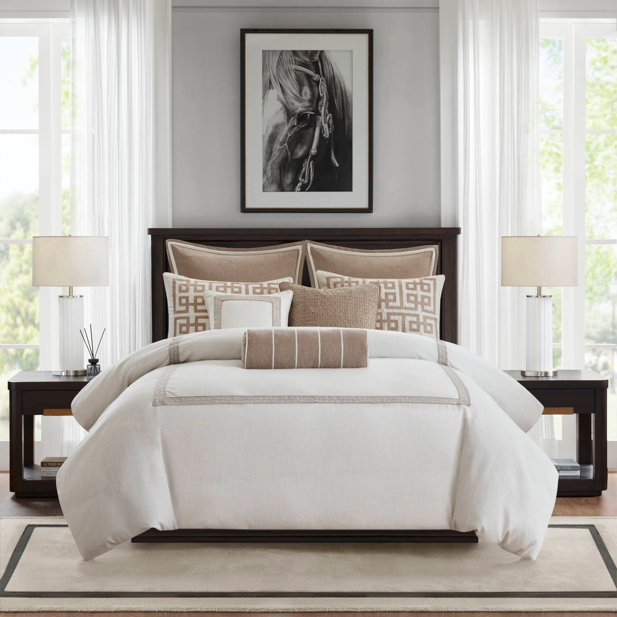 Jarvis Embroidery Oversized Duvet Style Comforter Set - Tan/Ivory
