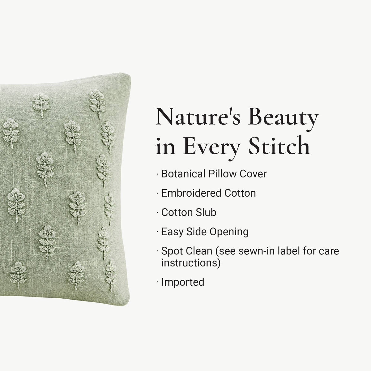 Ave Botanical 1 Piece Cotton Pillow Cover - Sage