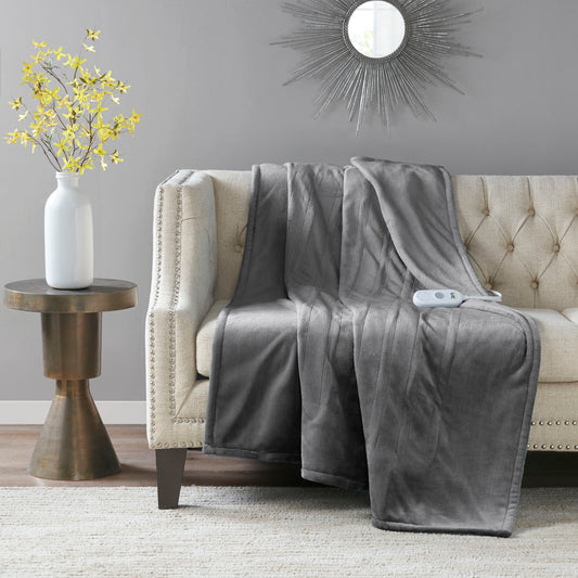 Plush Heated Throw - Dark Grey