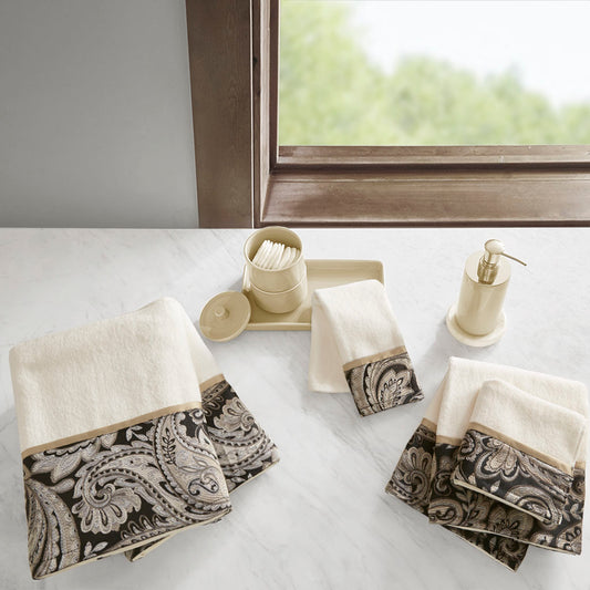Aubrey 6 Piece Jacquard Towel Set - Black