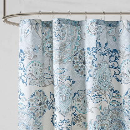 Isla Printed Cotton Shower Curtain - Blue
