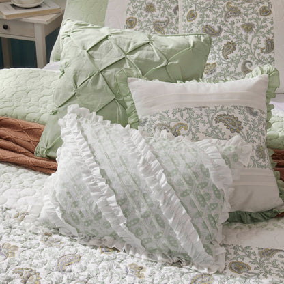 Dawn 6 Piece Cotton Percale Quilt Set with Throw Pillows - Sage Green