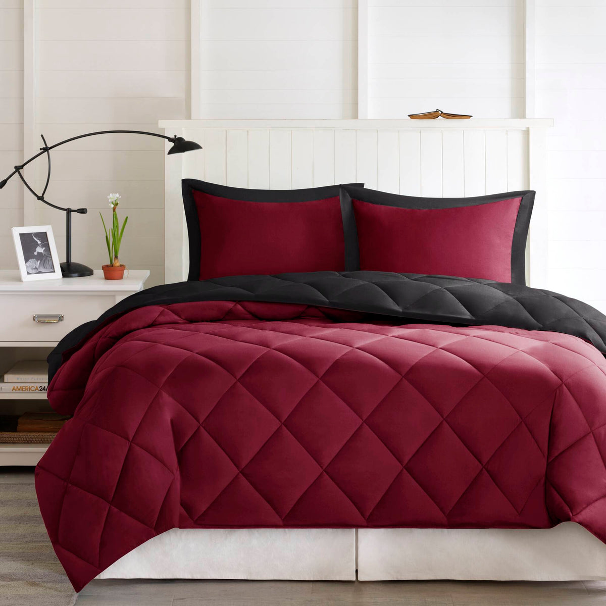 Larkspur 3M Scotchgard Reversible Down Alt Comforter Set - Red/Black