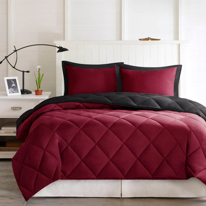 Larkspur 3M Scotchgard Reversible Down Alt Comforter Set - Red/Black