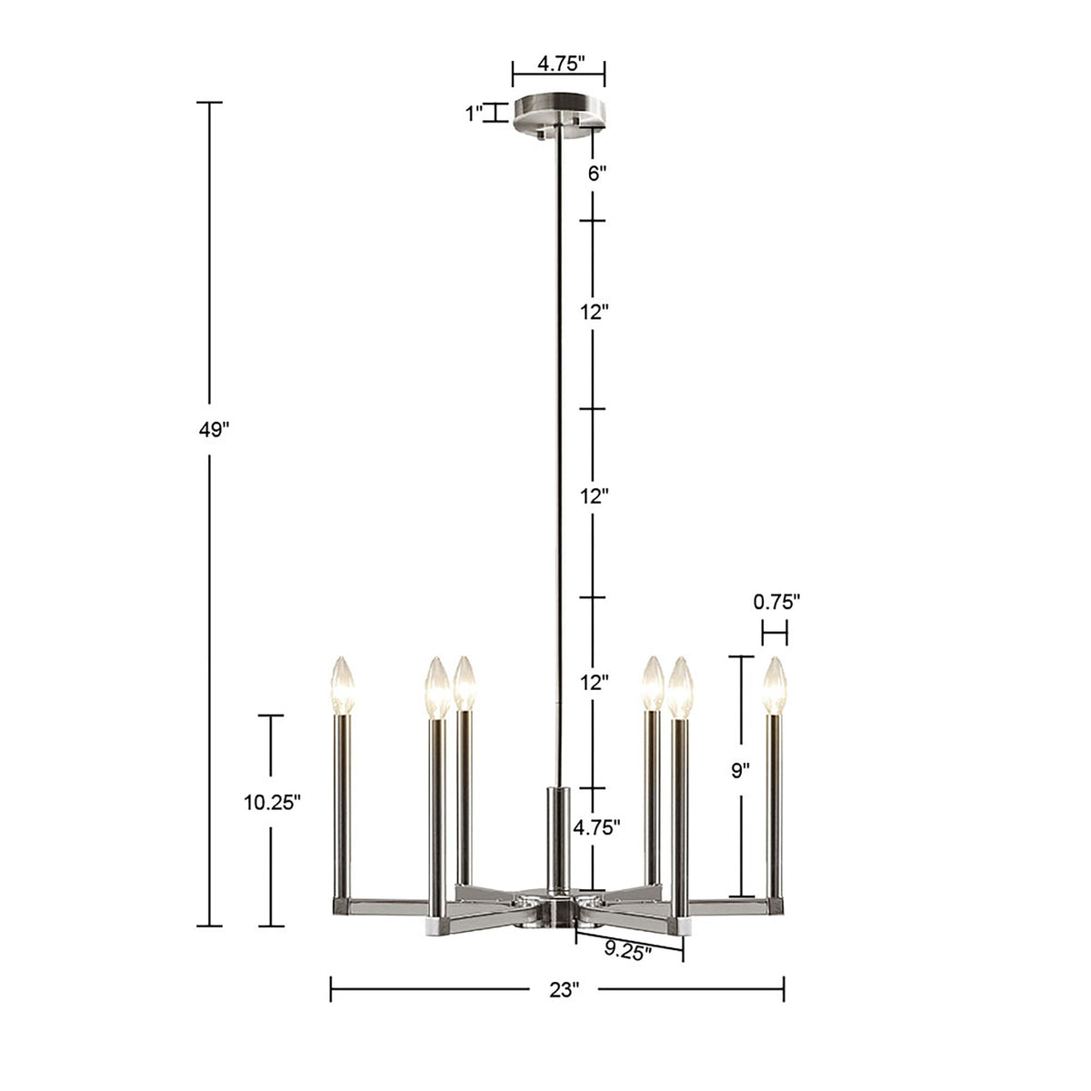 Renzetti 6-Light Contemporary Candelabra Styled Chandelier - Silver