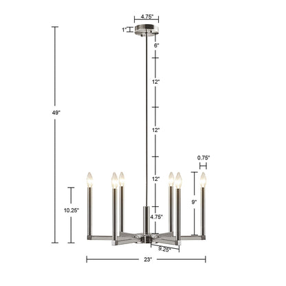 Renzetti 6-Light Contemporary Candelabra Styled Chandelier - Silver