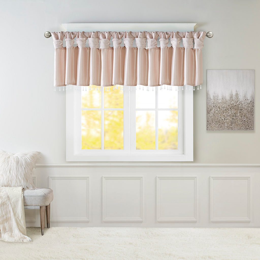 Emilia Lightweight Faux Silk Valance With Beads - Blush