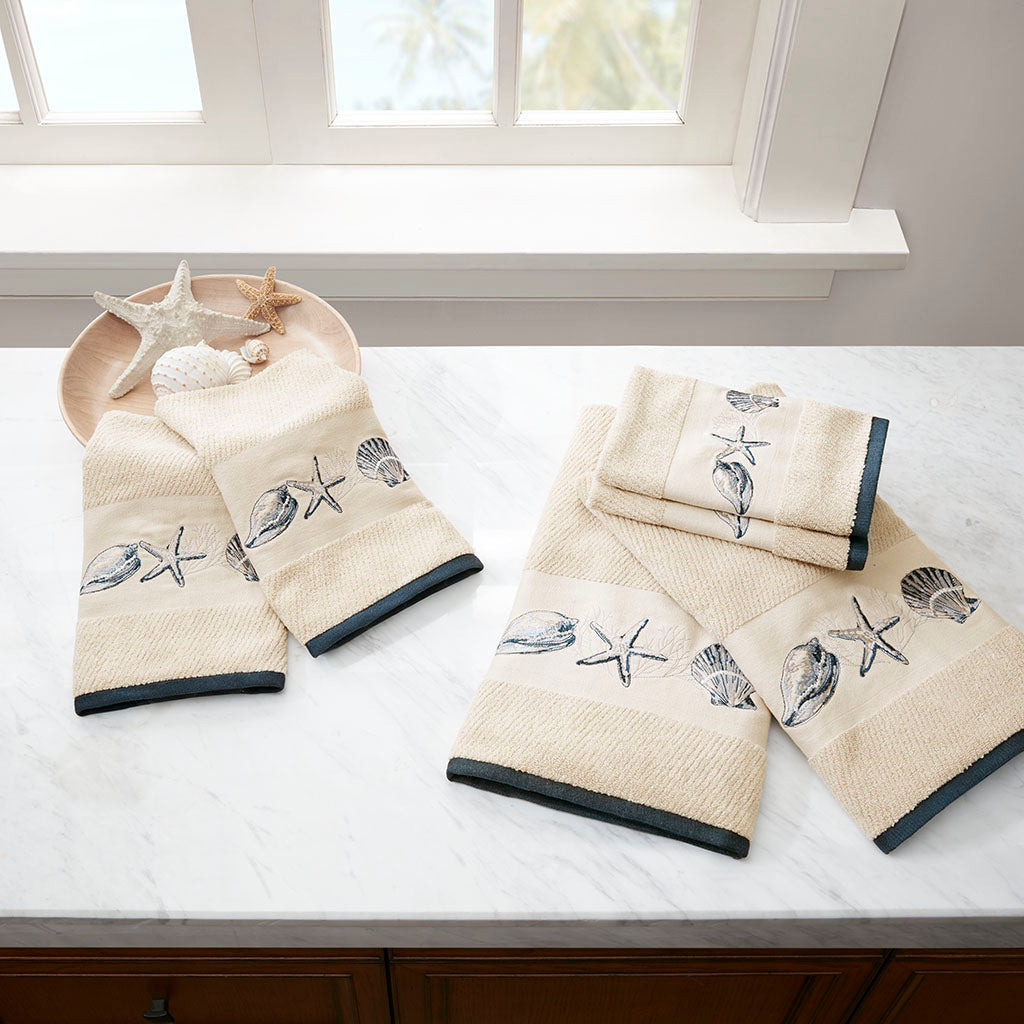 Bayside Embroidered Cotton Jacquard 6 Piece Towel Set - Blue