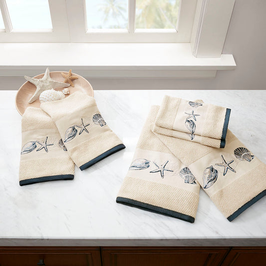 Bayside Embroidered Cotton Jacquard 6 Piece Towel Set - Blue