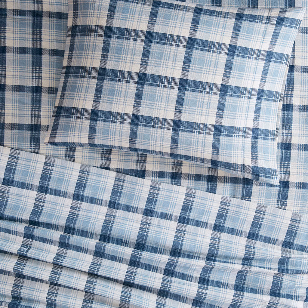 Cotton Flannel Sheet Set - Blue Plaid