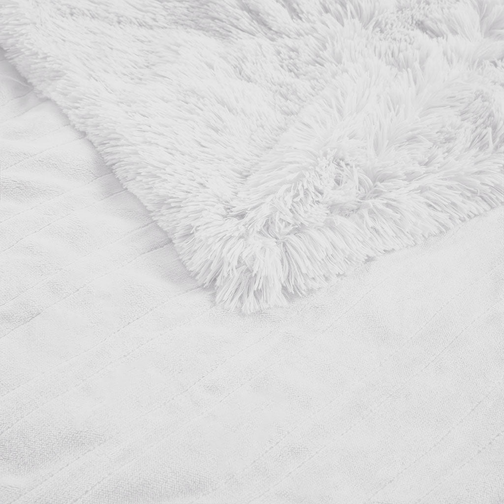 Malea Shaggy Faux Fur Heated Throw - White