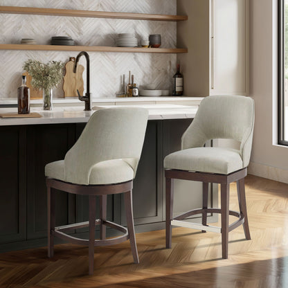Jillian Upholstered Counter Stool with Cutout Back Design and Swivel Seat - Cream