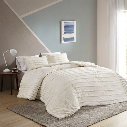 Mercer 3 Piece Cotton Chenille Duvet Cover Set - Ivory