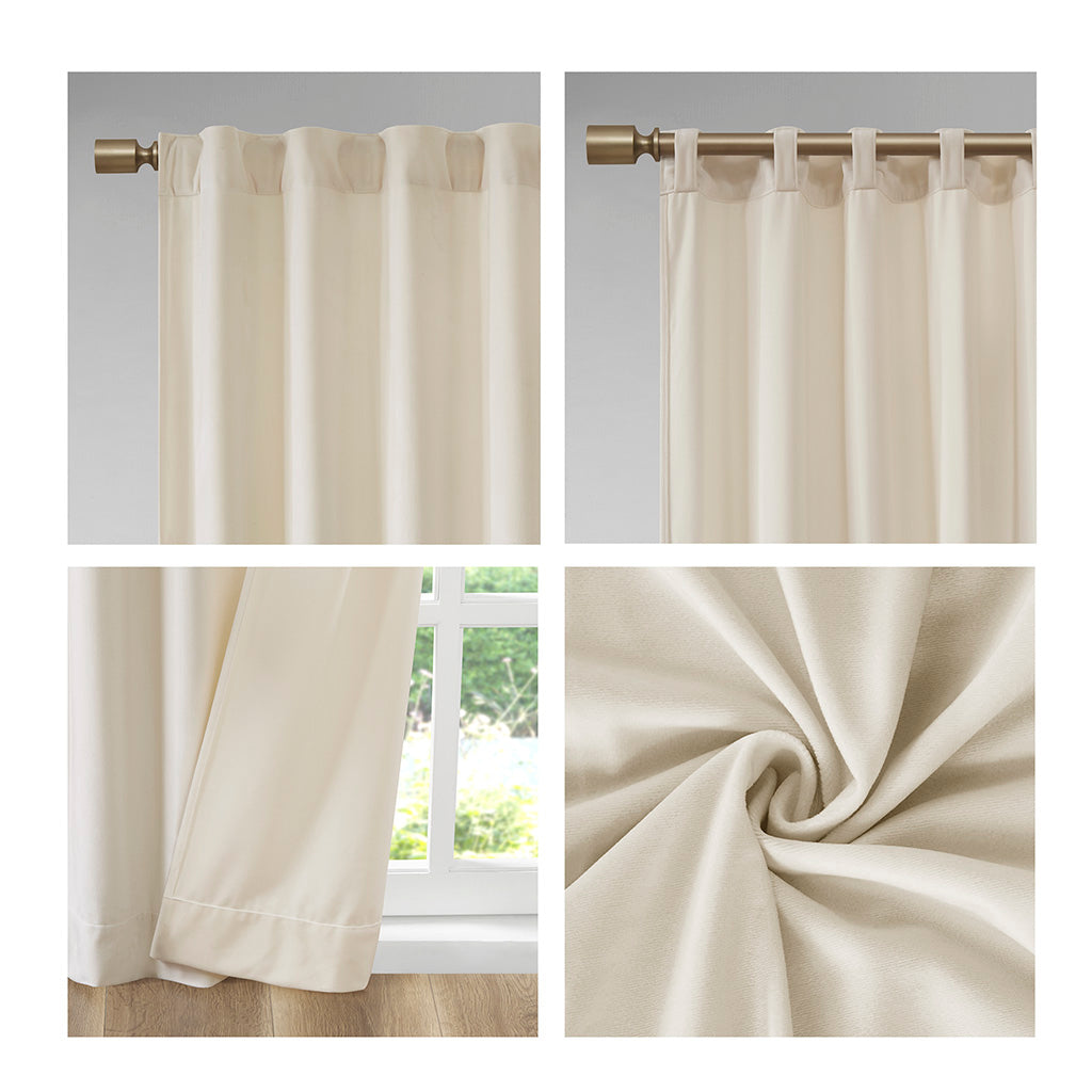 Colt Room Darkening Poly Velvet Rod Pocket/Back Tab Curtain Panel Pair - Ivory