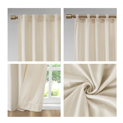 Colt Room Darkening Poly Velvet Rod Pocket/Back Tab Curtain Panel Pair - Ivory