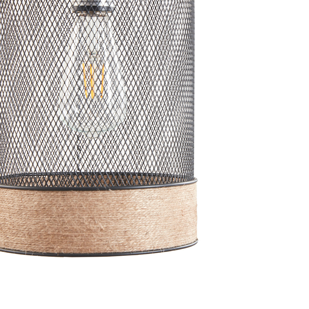 Orion Natural Rope and Metal Mesh Cylinder Pendant - Natural/Black