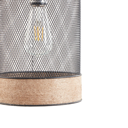 Orion Natural Rope and Metal Mesh Cylinder Pendant - Natural/Black