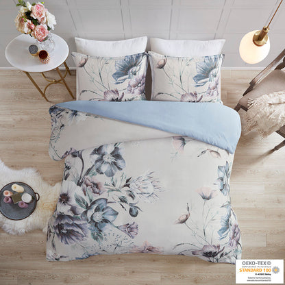 Cassandra 3 Piece Cotton Printed Duvet Cover Set - Blue