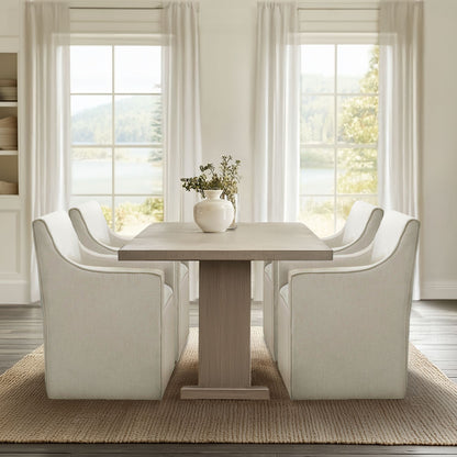 Charlotte Upholstered Dining Arm Chair with Hidden Casters - Cream
