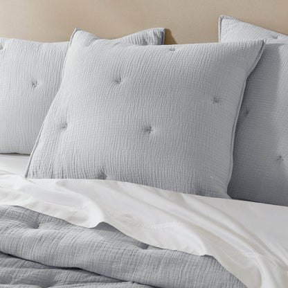 Breeze cotton gauze embroidered Euro Sham - Blue