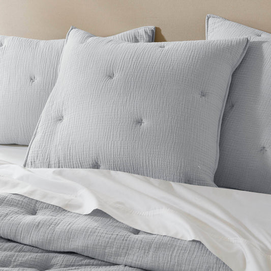 Breeze cotton gauze embroidered Euro Sham - Blue