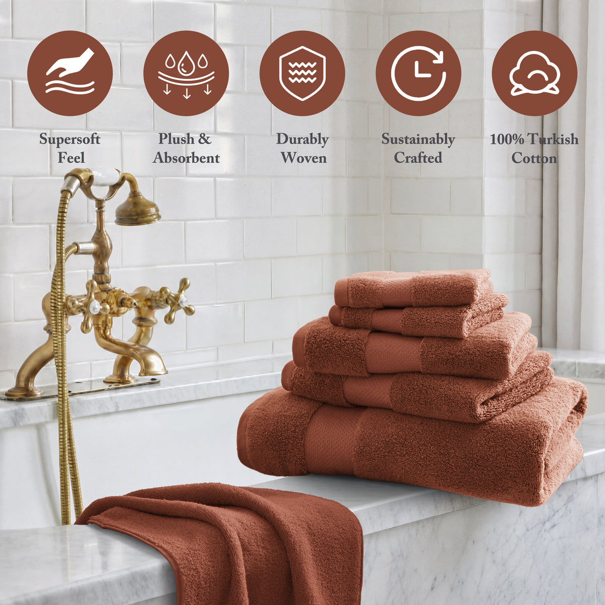 Turkish Cotton 6 Piece Bath Towel Set - Terracotta