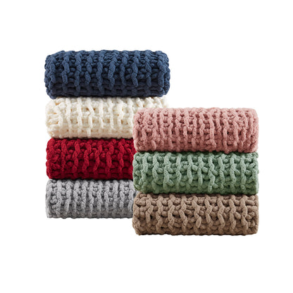 Chenille Chunky Knit Throw - Grey